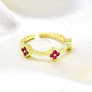 18K Gold Plated Hot Pink Clover Ring
